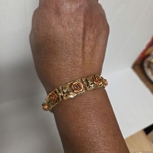 Vintage Gold with Rose-Gold Rose Motif Panels Bracelet